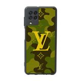 BG AKSESUAR Samsung Galaxy M22 ile Uyumlu LouisVuitton Desenli Mat Siyah Silikon Kılıf, Şok Emici Koruyucu Kapak