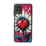 BG AKSESUAR Samsung Galaxy M22 ile Uyumlu Mat Siyah Kılıf, Çiçek Deseni, Yumuşak Silikon, Şok Emici