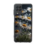 BG AKSESUAR Samsung Galaxy M22 ile Uyumlu Mat Siyah Kılıf, Çiçek Desenli, Yumuşak Silikon, Şok Emici