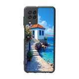 BG AKSESUAR Samsung Galaxy M22 ile Uyumlu Mat Siyah Kılıf, Deniz Manzarası Baskılı, Yumuşak Silikon, Şok Emici