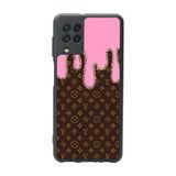 BG AKSESUAR Samsung Galaxy M22 ile Uyumlu Mat Siyah Kılıf, LouisVuitton Deseni, Yumuşak Silikon, Koruyucu, Şok Emici