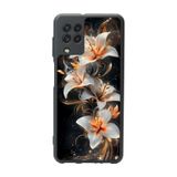 BG AKSESUAR Samsung Galaxy M22 ile Uyumlu Mat Siyah Kılıf, Yumuşak Silikon, Çiçek Desen, Koruyucu, Şok Emici