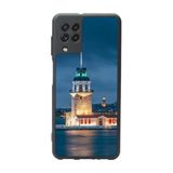 BG AKSESUAR Samsung Galaxy M22 ile Uyumlu Mat Siyah Kılıf, Yumuşak Silikon, Koruyucu, Şok Emici, İstanbul Galata Kulesi Baskılı