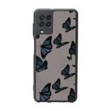 BG AKSESUAR Samsung Galaxy M22 Uyumlu Kılıf, Kelebek Desenli, Mat Siyah, Yumuşak Silikon, Şok Emici
