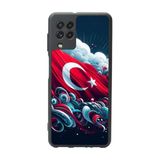 BG AKSESUAR Samsung Galaxy M22 Uyumlu Mat Siyah Kılıf, Türk Bayrağı Baskılı, Yumuşak Silikon, Şok Emici