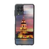 BG AKSESUAR Samsung Galaxy M22 Uyumlu Mat Siyah Kılıf, Yumuşak Silikon, Koruyucu, Şok Emici, İstanbul Galata Kulesi Baskılı