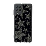 BG AKSESUAR Samsung Galaxy M22 Uyumlu Mat Siyah Kılıf, Yumuşak Silikon, Yıldız Desenli, Koruyucu, Şok Emici