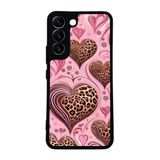 BG AKSESUAR Samsung Galaxy S22 ile Uyumlu Kılıf, Leopar Kalp Desenli, Pembe, Siyah Silikon Kapak