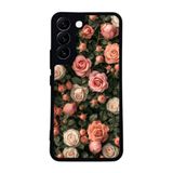BG AKSESUAR Samsung Galaxy S22 ile Uyumlu Siyah Kılıf, Çiçek Deseni, Yumuşak Silikon, Şok Emici