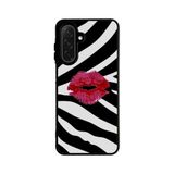 BG AKSESUAR Samsung Galaxy S25 ile Uyumlu Siyah Kılıf, Zebra Desen, Kırmızı Dudak Baskılı, Yumuşak Silikon, Şok Emici