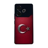 BG AKSESUAR Tecno Pova 6 ile Uyumlu Kılıf, Türk Bayrağı Baskılı, Mat Siyah, Yumuşak Silikon, Koruyucu, Şok Emici