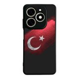 BG AKSESUAR Tecno Spark 20/20C ile Uyumlu Türk Bayrağı Tasarımlı Glossy Premium Kılıf, Kırmızı-Siyah