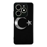BG AKSESUAR Tecno Spark 20/20C ile Uyumlu Türk Bayrağı Tasarımlı Glossy Premium Kılıf, Siyah
