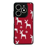 BG AKSESUAR Tecno Spark 20/20C ile Uyumlu Yılbaşı Christmas Tasarımlı Glossy Premium Kılıf, Kırmızı, Geyik Motifi