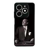 BG AKSESUAR Tecno Spark 20C ile Uyumlu Kılıf, Mustafa Kemal Atatürk Baskılı, Mat Siyah, Yumuşak Silikon, Koruyucu, Şok Emici