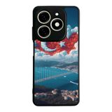 BG AKSESUAR Tecno Spark 20C ile Uyumlu Kılıf, Türk Bayrağı Baskılı, Mat Siyah, Yumuşak Silikon, Şok Emici