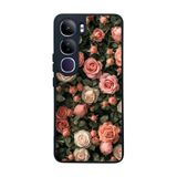 BG AKSESUAR Vivo V40 Lite Uyumlu Kılıf, Mat Siyah, Çiçek Deseni, Yumuşak Silikon, Şok Emici