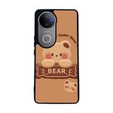 BG AKSESUAR Vivo V50 5G ile Uyumlu Baskılı, Mat Siyah, Yumuşak Silikon, Koruyucu, Şok Emici Kapak, Oyuncak Ayıcık Tasarımı
