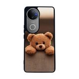 BG AKSESUAR Vivo V50 5G ile Uyumlu Baskılı, Mat Siyah, Yumuşak Silikon, Şok Emici, Oyuncak Ayıcık Tasarımlı Kapak Kılıf