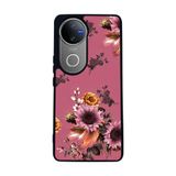 BG AKSESUAR Vivo V50 5G ile Uyumlu Kılıf, Çiçek Deseni, Mat Siyah, Yumuşak Silikon, Şok Emici