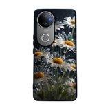 BG AKSESUAR Vivo V50 5G ile Uyumlu Kılıf, Mat Siyah, Yumuşak Silikon, Çiçek Deseni, Koruyucu, Şok Emici