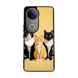 BG AKSESUAR Vivo V50 5G ile Uyumlu Kılıf, Mat Siyah, Yumuşak Silikon, Koruyucu, Şok Emici, Kedi Desenli