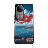 BG AKSESUAR Vivo V50 5G ile Uyumlu Mat Siyah Kılıf, Türk Bayrağı Baskılı, Yumuşak Silikon, Şok Emici