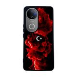 BG AKSESUAR Vivo V50 5G ile Uyumlu Mat Siyah Kılıf, Yumuşak Silikon, Koruyucu, Şok Emici, Türk Bayrağı Baskılı
