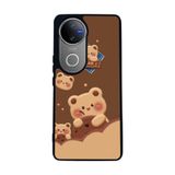 BG AKSESUAR Vivo V50 5G ile Uyumlu Oyuncak Ayıcık Tasarımı, Mat Siyah, Yumuşak Silikon, Şok Emici Koruyucu Kılıf