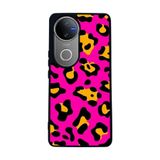 BG AKSESUAR Vivo V50 5G ile Uyumlu Pastel Leopar Desenli Mat Siyah Silikon Kılıf, Şok Emici Koruyucu Kapak