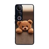 BG AKSESUAR Vivo V50 Lite Uyumlu Baskılı, Mat Siyah, Yumuşak Silikon, Koruyucu, Şok Emici Kapak, Kılıf, Oyuncak Ayıcık Tasarımı