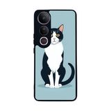 BG AKSESUAR Vivo V50 Lite Uyumlu Kılıf, Yumuşak Silikon, Koruyucu, Şok Emici, Kedi Desenli, Mavi