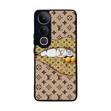BG AKSESUAR Vivo V50 Lite Uyumlu Kılıf, Yumuşak Silikon, Koruyucu, Şok Emici, LouisVuitton Desen, Siyah