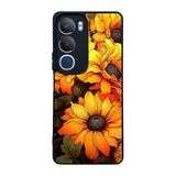 BG AKSESUAR Vivo Y19s ile Uyumlu Kılıf, Siyah, Çiçek Deseni, Silikon, Şok Emici