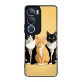 BG AKSESUAR Vivo Y19s Uyumlu Kılıf, Kedi Desenli, Sarı-Siyah, Silikon, Şok Emici
