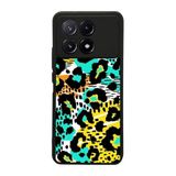 BG AKSESUAR Xiaomi Poco X6 Pro ile Uyumlu Pastel Leopar Desenli Siyah Silikon Kılıf, Şok Emici Koruyucu Kapak