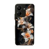 BG AKSESUAR Xiaomi Redmi 13C Uyumlu Kılıf, Mat Siyah, Yumuşak Silikon, Çiçek Desen, Koruyucu, Şok Emici