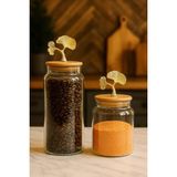 Bg Store 2’li Altın Metal Ginkgo Figürlü Bambu Kapaklı Cam Kavanoz – Saklama Kabı 1400ML + 890 ml