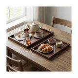 Bg Store 2'li Ekonomik Ahşap Bambu Tepsi Seti - Çay Kahve Sunum ve Dekoratif Düzenleyici Tepsi (20X30 cm & 35X25 Cm) - Doğal ve Kahve Renk Seçenekli (Kahve (Ceviz))