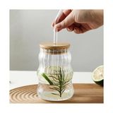 Bg Store 500ML Bambu Kapaklı Cam Bardak, Cam Pipetli Silikon Kapak Contalı Desenli Sıcak Soğuk Içecekler Kahve Meyve Suları ve Çayları Için Şık Ergonamik Tasarım - 0 - Siyah