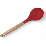 Bg Store Bambu Saplı Silikon Servis Kaşığı, Bambu Uzun Silikon Servi Kaşığı 28CM 3 Renk Seçenekli, Yemeklerinizi Servis Etmek Için Silikon Servis Kaşığı (Kırmızı) - 0,5 x 7 cm