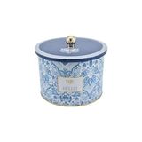 Bg Store Evle-Azulejos Desenli Yuvarlak Metal Saklama Kabı 14 Cm, Erzak Kabı - Organizer Kutu 17,5 cm x 13 cm (Azulejos Hello)