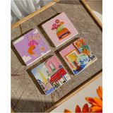 Bg Store Renkli Desenli Doğal Taş Bardak Altlığı Seti, 4’lü - 0,5 x 7 cm
