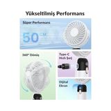 Bg Store Warmco K70 Taşınabilir Şarjlı El Vantilatörü 2400MAH 360° Döner Başlıklı Standlı Dijital Ekranlı Soğutucu Fan Beyaz