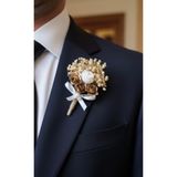 BG TASARIM Gold Doğal Kuru Çiçekli Yaka Çiçeği - Damat Yaka Çiçeği - Sağdıç Çiçeği