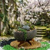 BGG Papatya Motifli Oval Beton Saksı | Daisy Patterned Oval Conc... - Bej