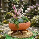 BGG Papatya Motifli Oval Beton Saksı | Daisy Patterned Oval Conc... - Kiremit