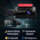 BGG Tech Araç Içi Full Hd 1080P Kamera 2 Kameralı, Wifi Bağlantı, Gece Görüşlü,g-Sensörlü Dashcam - Siyah