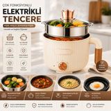 BGG Tech Elektrikli Çelik Tencere 1.6l Çok Amaçlı Mini Taşınabilir Buharlı Yemek Pişirme Makinesi - Bej
