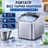 BGG Tech Hızlı Buz Yapma Makinesi Taşınabilir Otomatik Buz Üretici Hızlı ve Pratik Kullanım - Gri
